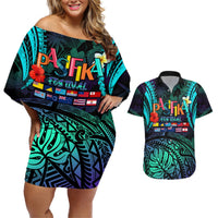 Personalised Pasifika Festival Auckland Couples Matching Off Shoulder Short Dress and Hawaiian Shirt 2024 Pacific Islands Polynesian Pattern LT14 Purple - Polynesian Pride