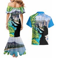Personalised Honolulu Aloha Hawaii Couples Matching Mermaid Dress and Hawaiian Shirt Tropical Leaves With Hula Girl LT14 - Polynesian Pride