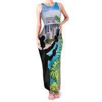 Personalised Honolulu Aloha Hawaii Family Matching Tank Maxi Dress and Hawaiian Shirt Tropical Leaves With Hula Girl LT14 Mom's Dress Blue - Polynesian Pride