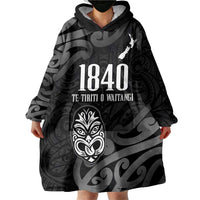 New Zealand 1840 Waitangi Day Wearable Blanket Hoodie Aotearoa Haka Mask - Black Version