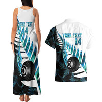 New Zealand Lawn Bowls Custom Couples Matching Tank Maxi Dress and Hawaiian Shirt Aotearoa Silver Fern Paua Shell LT14 - Polynesian Pride