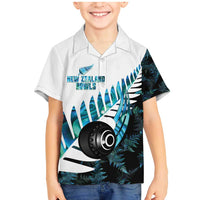 New Zealand Lawn Bowls Custom Family Matching Mermaid Dress and Hawaiian Shirt Aotearoa Silver Fern Paua Shell LT14 Son's Shirt Black - Polynesian Pride