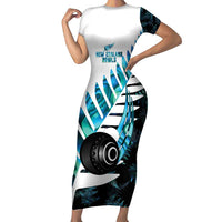 New Zealand Lawn Bowls Custom Family Matching Short Sleeve Bodycon Dress and Hawaiian Shirt Aotearoa Silver Fern Paua Shell LT14 Mom's Dress Black - Polynesian Pride