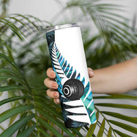 New Zealand Lawn Bowls Custom Skinny Tumbler Aotearoa Silver Fern Paua Shell LT14 - Polynesian Pride