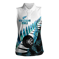 New Zealand Lawn Bowls Custom Women Sleeveless Polo Shirt Aotearoa Silver Fern Paua Shell LT14 Female Black - Polynesian Pride