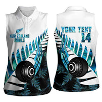 New Zealand Lawn Bowls Custom Women Sleeveless Polo Shirt Aotearoa Silver Fern Paua Shell LT14 - Polynesian Pride