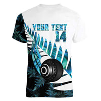 New Zealand Lawn Bowls Custom Women V-Neck T-Shirt Aotearoa Silver Fern Paua Shell LT14 - Polynesian Pride