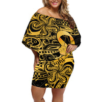 Polynesia Bone Cancer Awareness Off Shoulder Short Dress Fight Warriors LT14 Women Black - Polynesian Pride