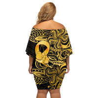 Polynesia Bone Cancer Awareness Off Shoulder Short Dress Fight Warriors LT14 - Polynesian Pride