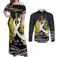 Personalised Polynesia World Lung Cancer Day Couples Matching Off Shoulder Maxi Dress and Long Sleeve Button Shirt Faith Hope Love