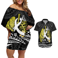 Personalised Polynesia World Lung Cancer Day Couples Matching Off Shoulder Short Dress and Hawaiian Shirt Faith Hope Love LT14 Black - Polynesian Pride