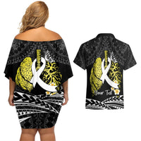 Personalised Polynesia World Lung Cancer Day Couples Matching Off Shoulder Short Dress and Hawaiian Shirt Faith Hope Love LT14 - Polynesian Pride