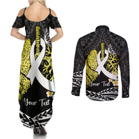Personalised Polynesia World Lung Cancer Day Couples Matching Summer Maxi Dress and Long Sleeve Button Shirt Faith Hope Love LT14 - Polynesian Pride