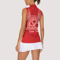 Personalised In September We Wear Red Women Sleeveless Polo Shirt Polynesia Blood Cancer Awareness