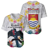 Kiribati Independence Day Baseball Jersey Frigatebird Mix Tropical Flowers - White Style