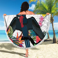 Kiribati Independence Day Beach Blanket Frigatebird Mix Tropical Flowers - White Style