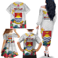 Kiribati Independence Day Family Matching Off The Shoulder Long Sleeve Dress and Hawaiian Shirt Frigatebird Mix Tropical Flowers - White Style