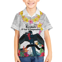 Kiribati Independence Day Hawaiian Shirt Frigatebird Mix Tropical Flowers - White Style LT14 - Polynesian Pride