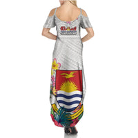 Kiribati Independence Day Summer Maxi Dress Frigatebird Mix Tropical Flowers - White Style LT14 - Polynesian Pride
