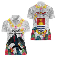 Kiribati Independence Day Women Polo Shirt Frigatebird Mix Tropical Flowers - White Style