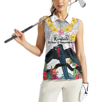 Kiribati Independence Day Women Sleeveless Polo Shirt Frigatebird Mix Tropical Flowers - White Style