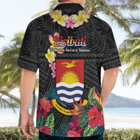 Kiribati Independence Day Hawaiian Shirt Frigatebird Mix Tropical Flowers - Black Style LT14 - Polynesian Pride