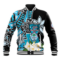 Personalised Guam Liberation Day Baseball Jacket Chamorro Latte Stone With Guasali Flowers