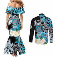 Personalised Guam Liberation Day Couples Matching Mermaid Dress and Long Sleeve Button Shirt 80th Anniversary Chamorro Latte Stone With Guasali Flowers LT14 - Polynesian Pride