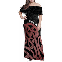 New Zealand Mangopare Tamanako Family Matching Off Shoulder Maxi Dress and Hawaiian Shirt Aotearoa Maori LT14 Mom's Dress Brown - Polynesian Pride