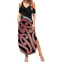 New Zealand Mangopare Tamanako Family Matching Summer Maxi Dress and Hawaiian Shirt Aotearoa Maori LT14 Mom's Dress Brown - Polynesian Pride