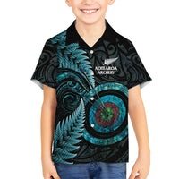 New Zealand Archery Family Matching Off Shoulder Maxi Dress and Hawaiian Shirt Aotearoa Silver Fern Maori - Polynesian Pride
