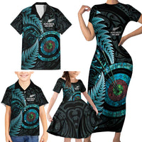 New Zealand Archery Family Matching Short Sleeve Bodycon Dress and Hawaiian Shirt Aotearoa Silver Fern Maori - Polynesian Pride