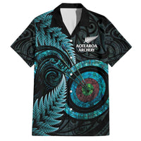 New Zealand Archery Family Matching Short Sleeve Bodycon Dress and Hawaiian Shirt Aotearoa Silver Fern Maori - Polynesian Pride