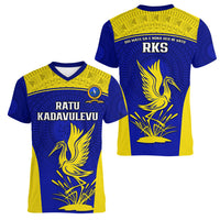 Fiji School Women V Neck T Shirt Ratu Kadavulevu Heron With Fijian Tapa LT14 - Polynesian Pride