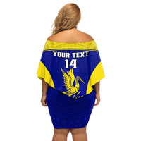 Custom Fiji School Off Shoulder Short Dress Ratu Kadavulevu Heron With Fijian Tapa LT14 - Polynesian Pride