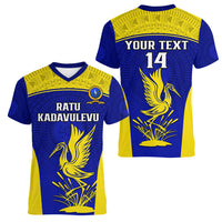 Custom Fiji School Women V Neck T Shirt Ratu Kadavulevu Heron With Fijian Tapa LT14 - Polynesian Pride