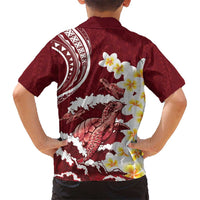 Blood Gold Polynesia Kid Hawaiian Shirt Polynesian Frangipani With Sea Turtles