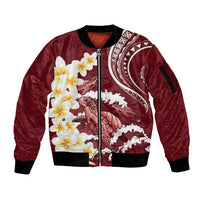 Blood Gold Polynesia Sleeve Zip Bomber Jacket Polynesian Frangipani With Sea Turtles