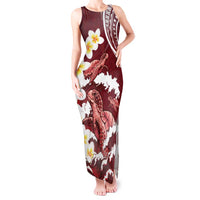 Blood Gold Polynesia Tank Maxi Dress Polynesian Frangipani With Sea Turtles
