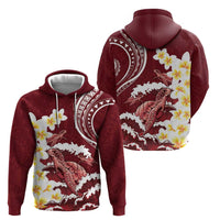 Blood Gold Polynesia Zip Hoodie Polynesian Frangipani With Sea Turtles