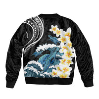 Black Polynesia Bomber Jacket Polynesian Frangipani With Sea Turtles