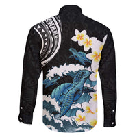 Black Polynesia Family Matching Off The Shoulder Long Sleeve Dress and Hawaiian Shirt Polynesian Frangipani With Sea Turtles