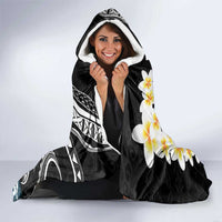 Black Polynesia Hooded Blanket Polynesian Frangipani With Sea Turtles