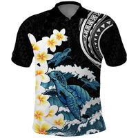 Black Polynesia Polo Shirt Polynesian Frangipani With Sea Turtles