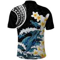 Black Polynesia Polo Shirt Polynesian Frangipani With Sea Turtles
