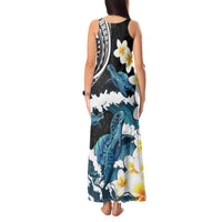 Black Polynesia Tank Maxi Dress Polynesian Frangipani With Sea Turtles