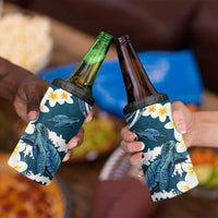 Dark Teal Polynesia 4 in 1 Can Cooler Tumbler Polynesian Frangipani With Sea Turtles
