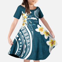 Dark Teal Polynesia Family Matching Tank Maxi Dress and Hawaiian Shirt Polynesian Frangipani With Sea Turtles