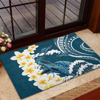 Dark Teal Polynesia Rubber Doormat Polynesian Frangipani With Sea Turtles