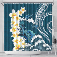 Dark Teal Polynesia Shower Curtain Polynesian Frangipani With Sea Turtles